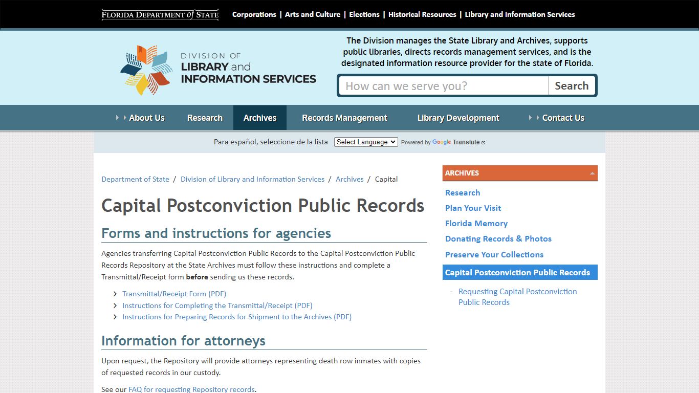 Capital Postconviction Public Records - Division of Library ... - Florida